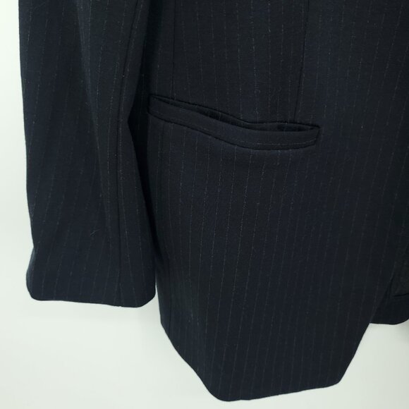 Spanx Collarless Oversize Ponte Knit Blazer L Navy Blue Pinstripe - Picture 10 of 16